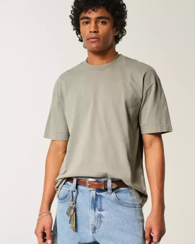 Tricou boxy, din bumbac spalat, cu greutate mare Tricou boxy, din bumbac spalat, cu greutate mare