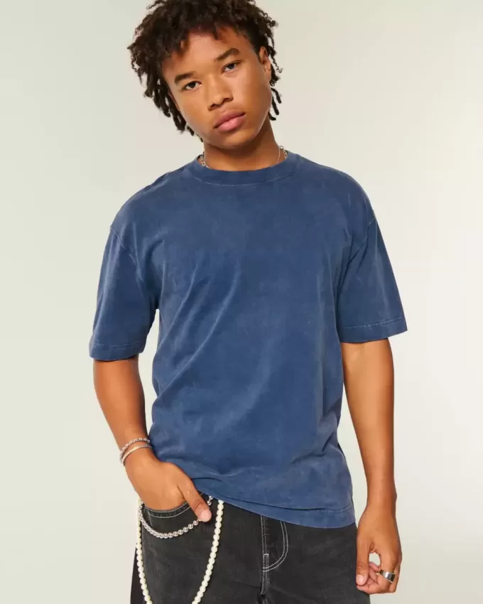 Tricou boxy, din bumbac spalat, cu greutate mare Tricou boxy, din bumbac spalat, cu greutate mare