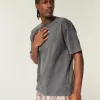 Tricou boxy, din bumbac spalat, cu greutate mare Tricou boxy, din bumbac spalat, cu greutate mare