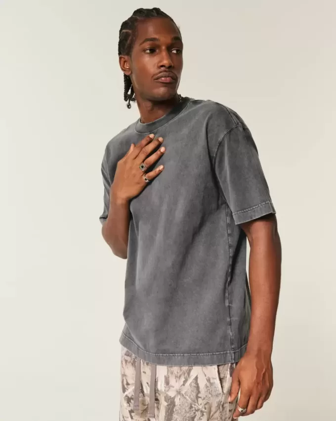 Tricou boxy, din bumbac spalat, cu greutate mare Tricou boxy, din bumbac spalat, cu greutate mare