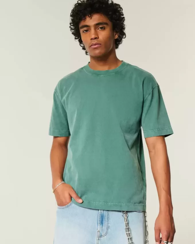 Tricou boxy, din bumbac spalat, cu greutate mare