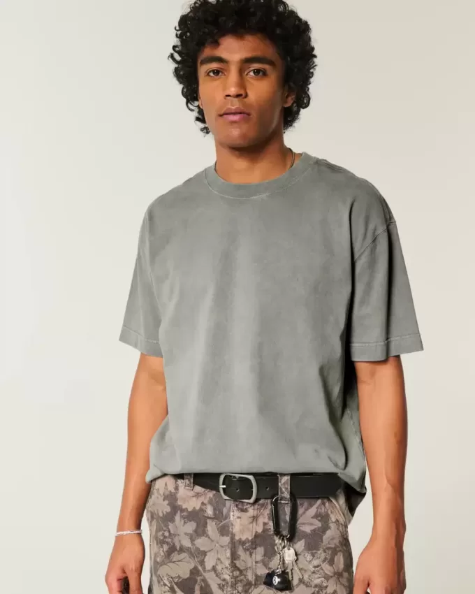 Tricou boxy, din bumbac spalat, cu greutate mare