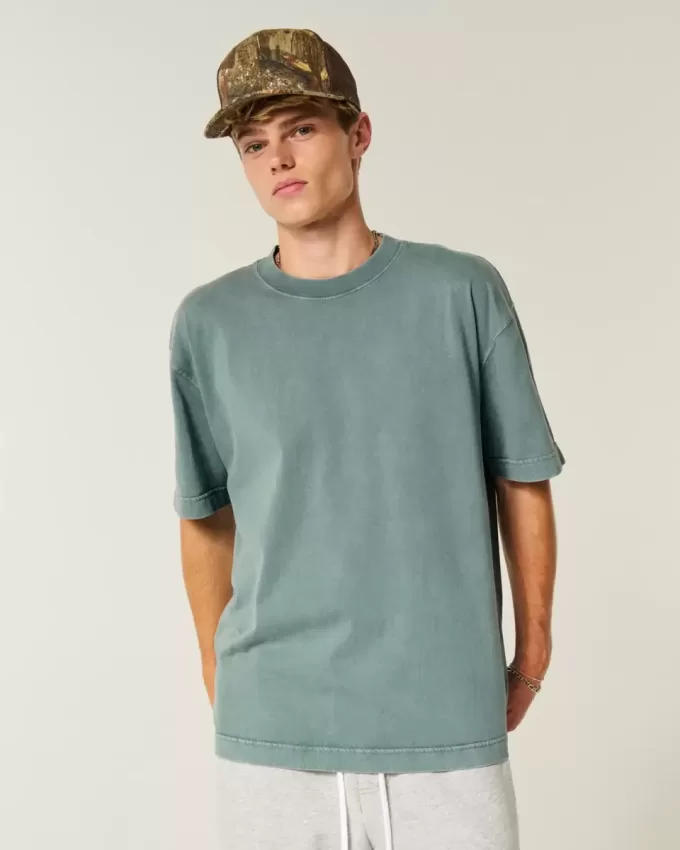 Tricou boxy, din bumbac spalat, cu greutate mare