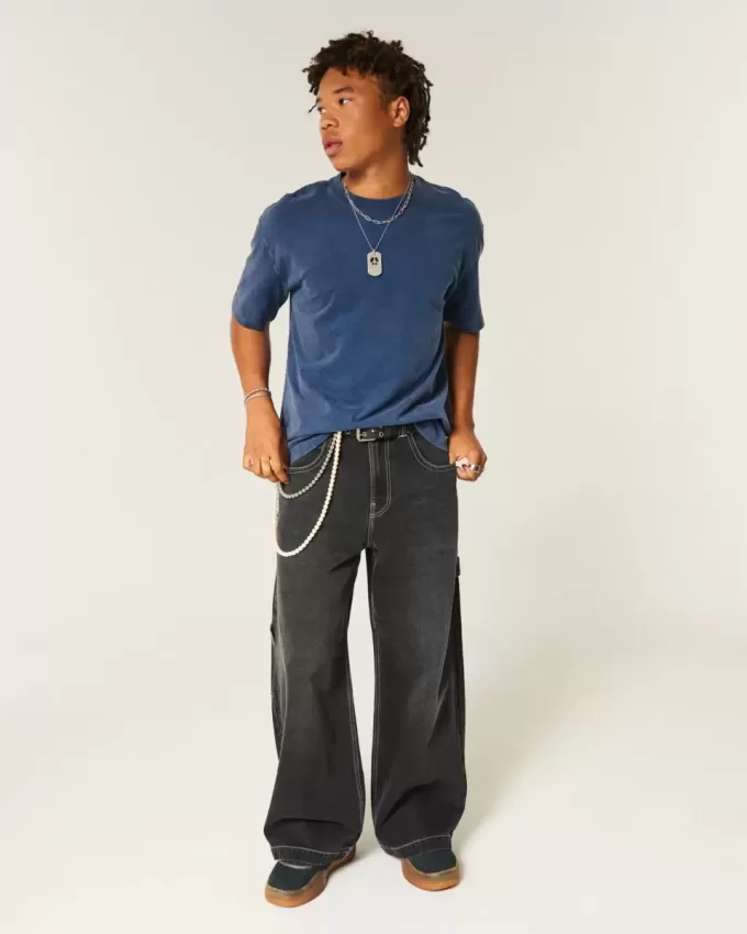 Tricou boxy, din bumbac spalat, cu greutate mare Tricou boxy, din bumbac spalat, cu greutate mare