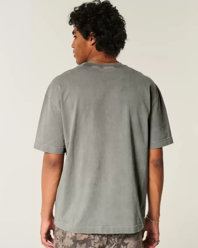 Tricou boxy, din bumbac spalat, cu greutate mare