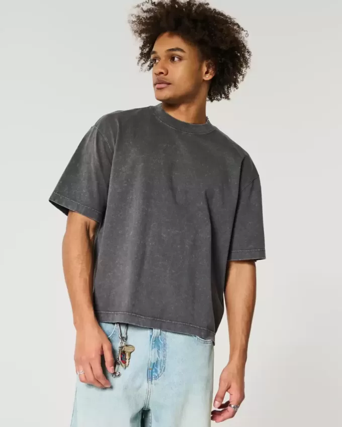 Tricou Boxy Heavyweight Crop Washed Crew