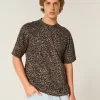 Tricou boxy Heavyweight din bumbac cu imprimeu leopard