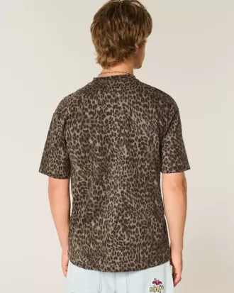 Tricou boxy Heavyweight din bumbac cu imprimeu leopard