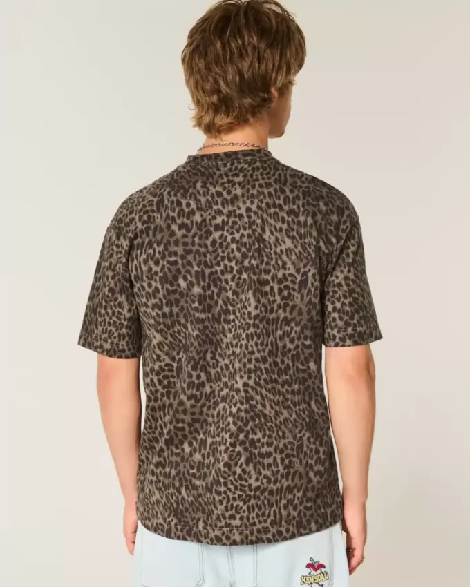 Tricou boxy Heavyweight din bumbac cu imprimeu leopard