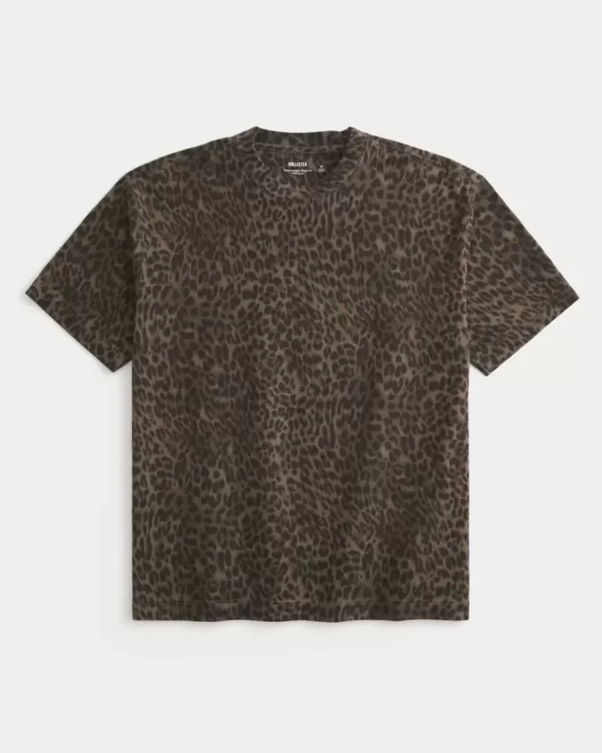 Tricou boxy Heavyweight din bumbac cu imprimeu leopard