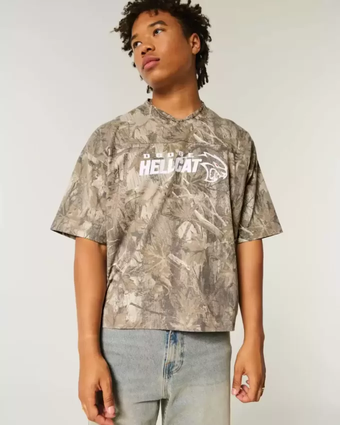 Tricou cu camuflare Dodge, cu greutate mare, largi Tricou cu camuflare Dodge, cu greutate mare, largi