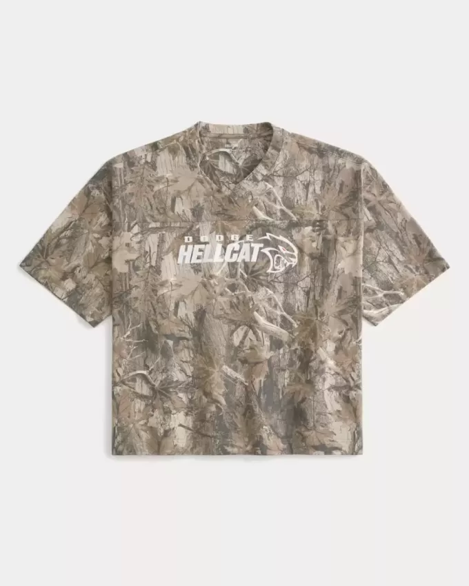 Tricou cu camuflare Dodge, cu greutate mare, largi Tricou cu camuflare Dodge, cu greutate mare, largi