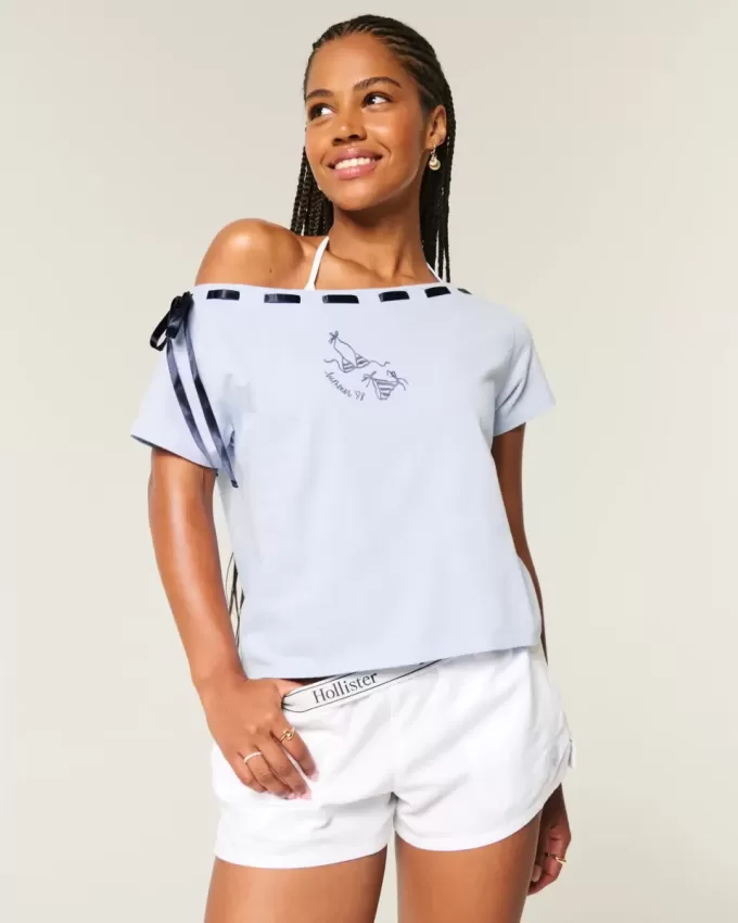 Tricou cu cravată ușor de pe umăr Tricou cu cravată ușor de pe umăr