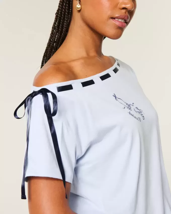 Tricou cu cravată ușor de pe umăr Tricou cu cravată ușor de pe umăr