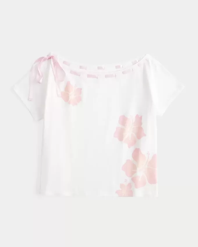 Tricou cu cravată ușor de pe umăr Tricou cu cravată ușor de pe umăr
