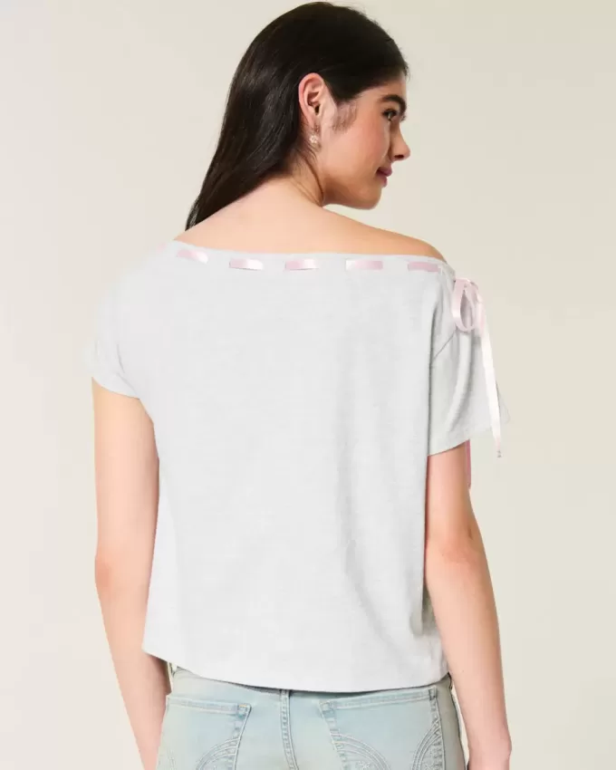 Tricou cu cravată ușor de pe umăr Tricou cu cravată ușor de pe umăr