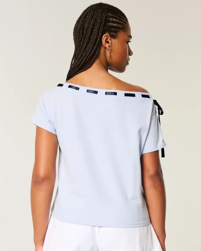 Tricou cu cravată ușor de pe umăr Tricou cu cravată ușor de pe umăr