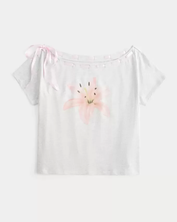 Tricou cu cravată ușor de pe umăr Tricou cu cravată ușor de pe umăr