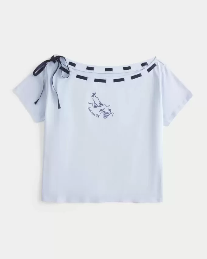 Tricou cu cravată ușor de pe umăr Tricou cu cravată ușor de pe umăr