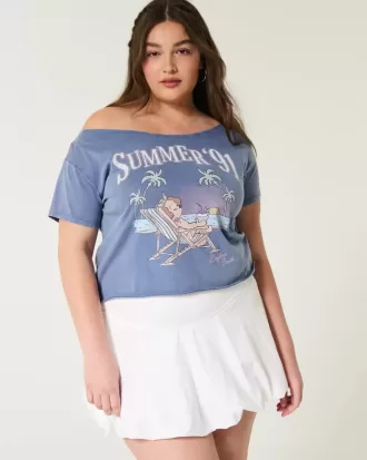 Tricou cu grafic de vară ușor fără umăr