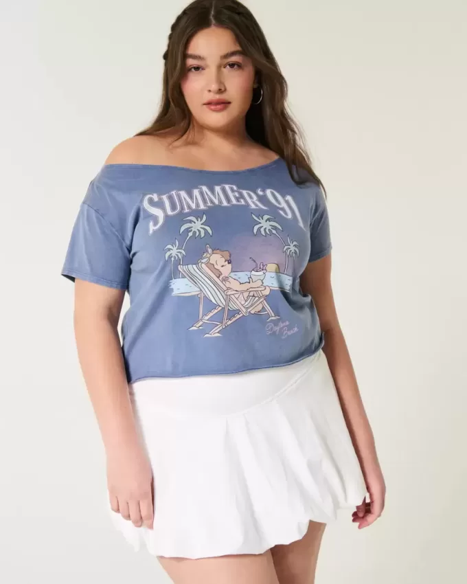 Tricou cu grafic de vară ușor fără umăr Tricou cu grafic de vară ușor fără umăr