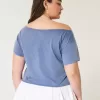 Tricou cu grafic de vară ușor fără umăr Tricou cu grafic de vară ușor fără umăr