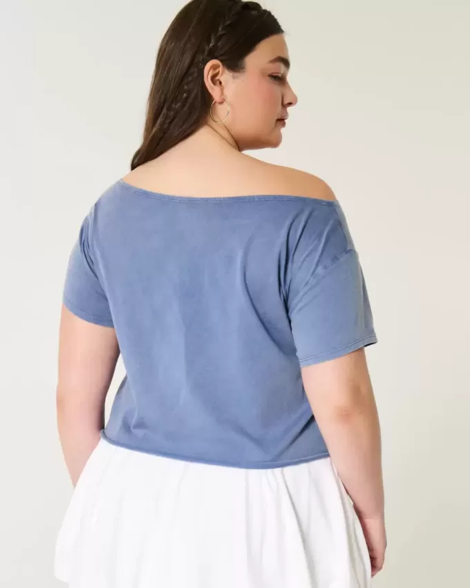 Tricou cu grafic de vară ușor fără umăr Tricou cu grafic de vară ușor fără umăr