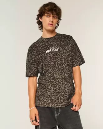 Tricou cu grafic Dodge Hellcat Boxy Heavyweight Print Leopard
