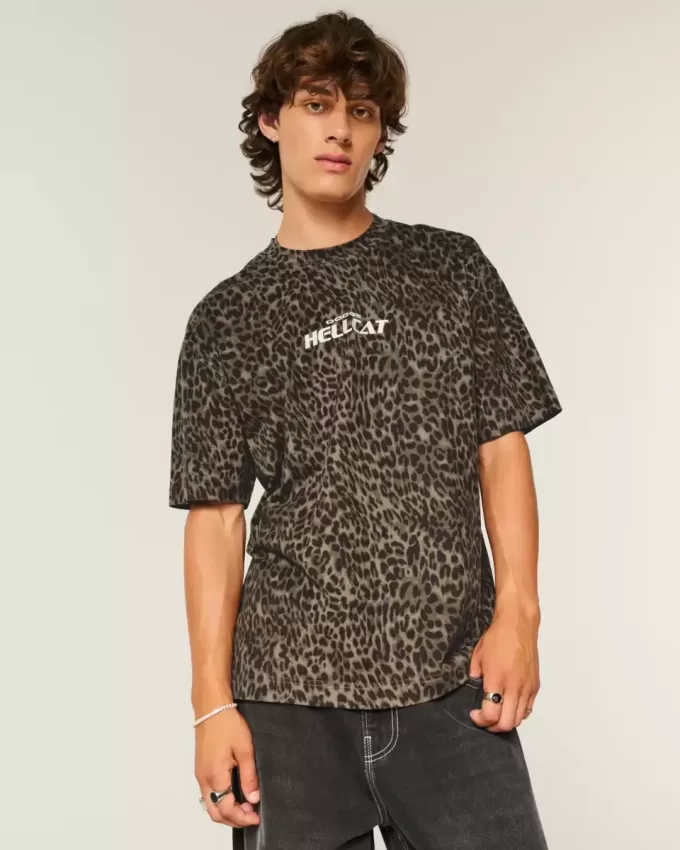 Tricou cu grafic Dodge Hellcat Boxy Heavyweight Print Leopard Tricou cu grafic Dodge Hellcat Boxy Heavyweight Print Leopard
