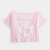 Tricou cu grafică florală de varsity, supradimensionat, fără umăr Tricou cu grafică florală de varsity, supradimensionat, fără umăr