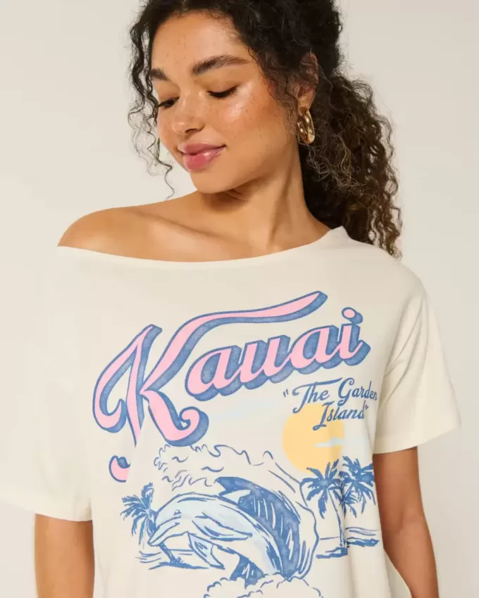 Tricou cu grafic Kauai, supradimensionat, cu umeri Tricou cu grafic Kauai, supradimensionat, cu umeri
