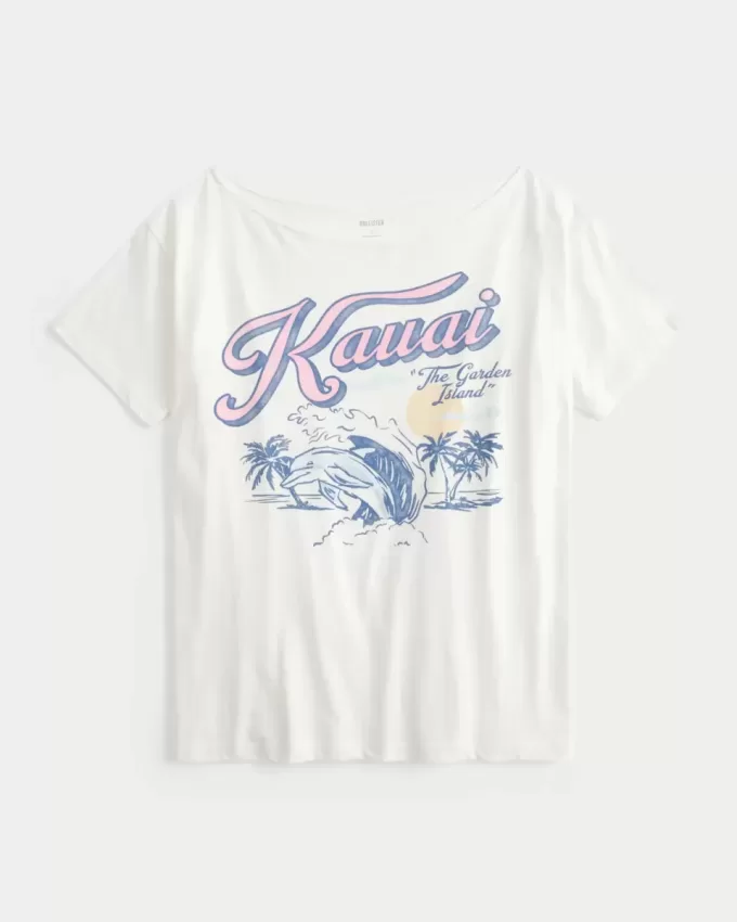 Tricou cu grafic Kauai, supradimensionat, cu umeri Tricou cu grafic Kauai, supradimensionat, cu umeri
