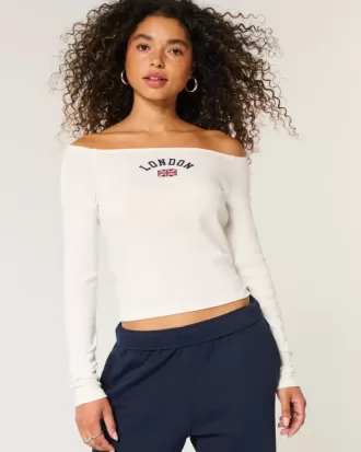 Tricou cu grafic Londra ușor de pe umăr