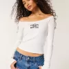 Tricou cu grafic Montauk, fără umăr, cu dantelă Tricou cu grafic Montauk, fără umăr, cu dantelă