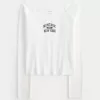 Tricou cu grafic Montauk, fără umăr, cu dantelă Tricou cu grafic Montauk, fără umăr, cu dantelă