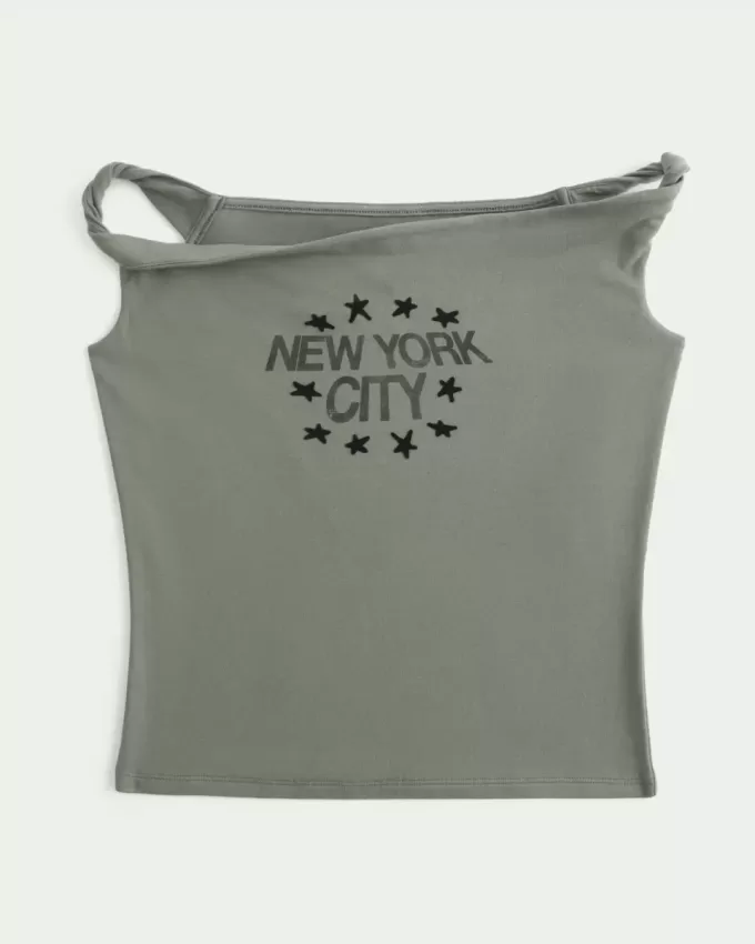 Tricou cu grafic New York, răsucit, fără umăr Tricou cu grafic New York, răsucit, fără umăr