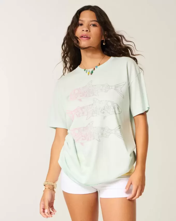 Tricou cu grafic peste supradimensionat Tricou cu grafic peste supradimensionat