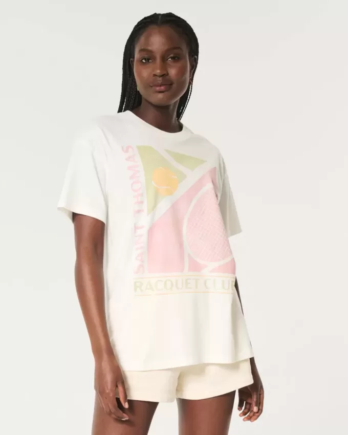 Tricou cu grafic Saint Thomas Racquet Club supradimensionat Tricou cu grafic Saint Thomas Racquet Club supradimensionat