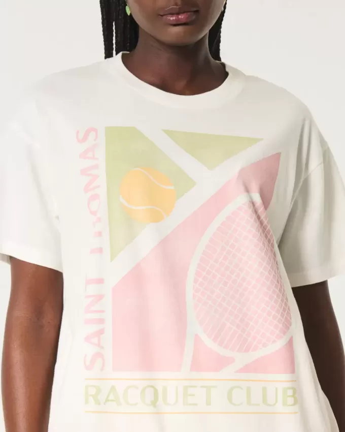 Tricou cu grafic Saint Thomas Racquet Club supradimensionat Tricou cu grafic Saint Thomas Racquet Club supradimensionat