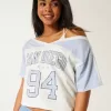 Tricou cu grafică San Diego, fără umăr, supradimensionat Tricou cu grafică San Diego, fără umăr, supradimensionat