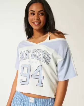 Tricou cu grafică San Diego, fără umăr, supradimensionat