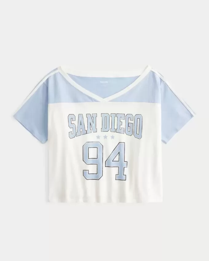 Tricou cu grafică San Diego, fără umăr, supradimensionat Tricou cu grafică San Diego, fără umăr, supradimensionat