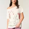 Tricou cu grafic Snoopy supradimensionat, fără umăr Tricou cu grafic Snoopy supradimensionat, fără umăr