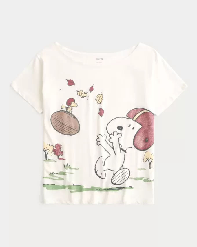 Tricou cu grafic Snoopy supradimensionat, fără umăr Tricou cu grafic Snoopy supradimensionat, fără umăr