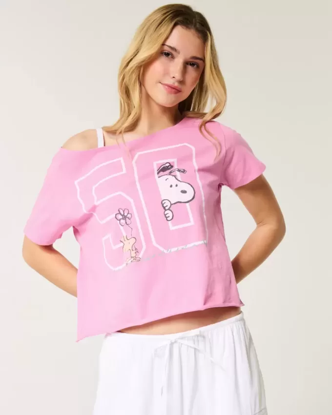 Tricou cu grafic Snoopy ușor de pe umăr Tricou cu grafic Snoopy ușor de pe umăr