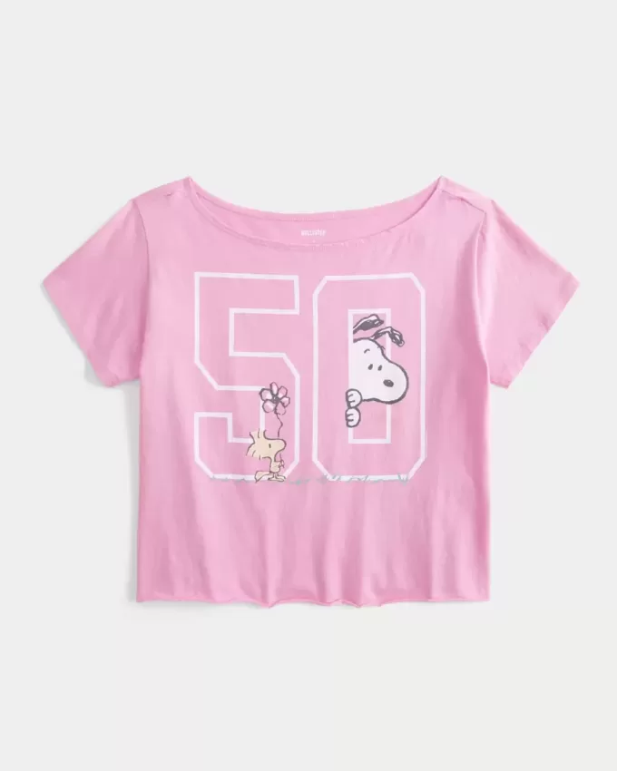 Tricou cu grafic Snoopy ușor de pe umăr Tricou cu grafic Snoopy ușor de pe umăr