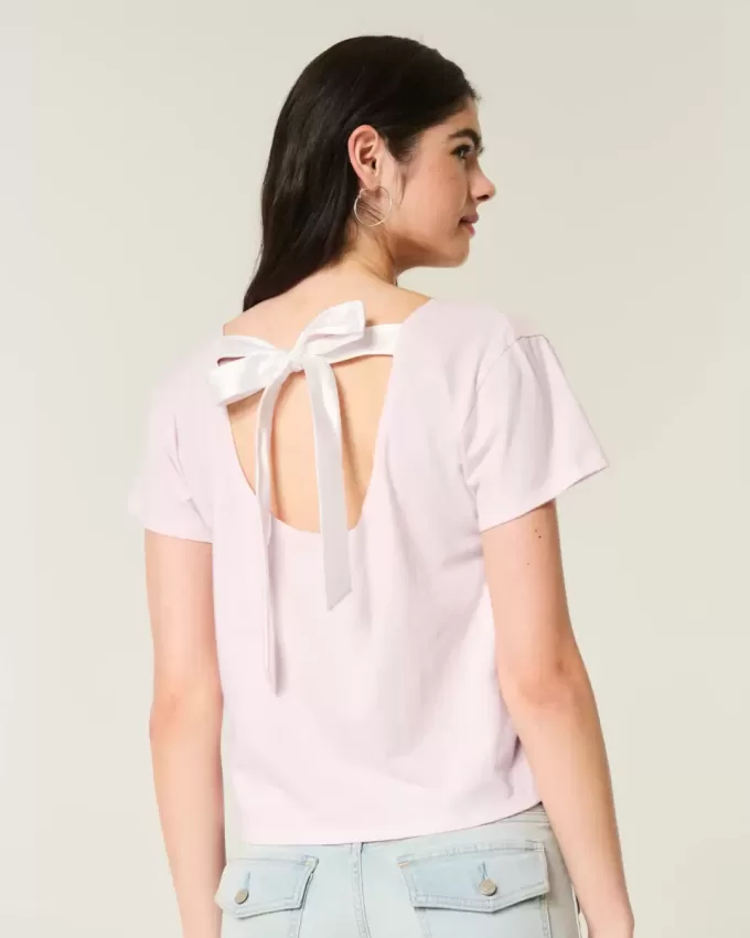 Tricou cu grafice florale Easy Ribbon Tie-Back Tricou cu grafice florale Easy Ribbon Tie-Back