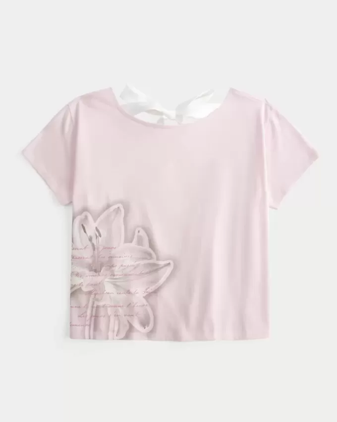 Tricou cu grafice florale Easy Ribbon Tie-Back Tricou cu grafice florale Easy Ribbon Tie-Back