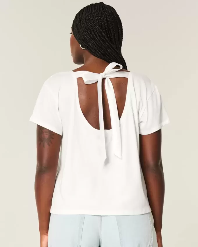 Tricou cu inimă cu cravată la spate ușor Tricou cu inimă cu cravată la spate ușor