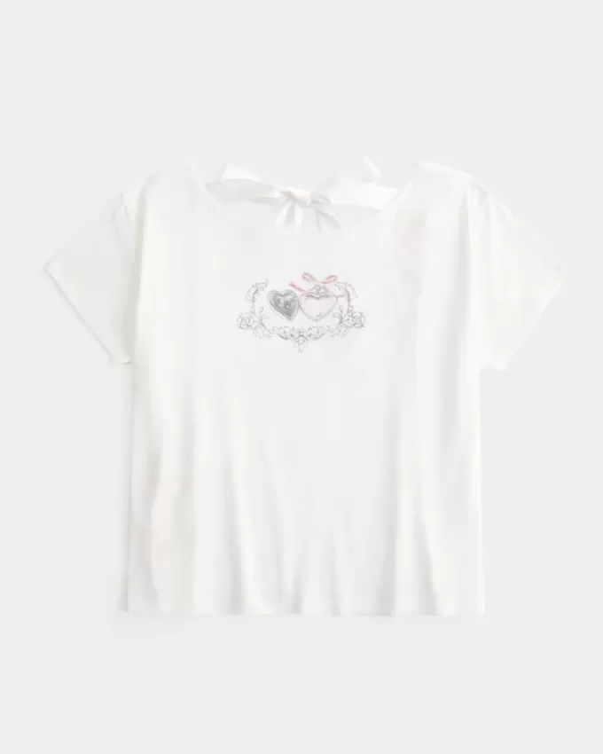 Tricou cu inimă cu cravată la spate ușor Tricou cu inimă cu cravată la spate ușor